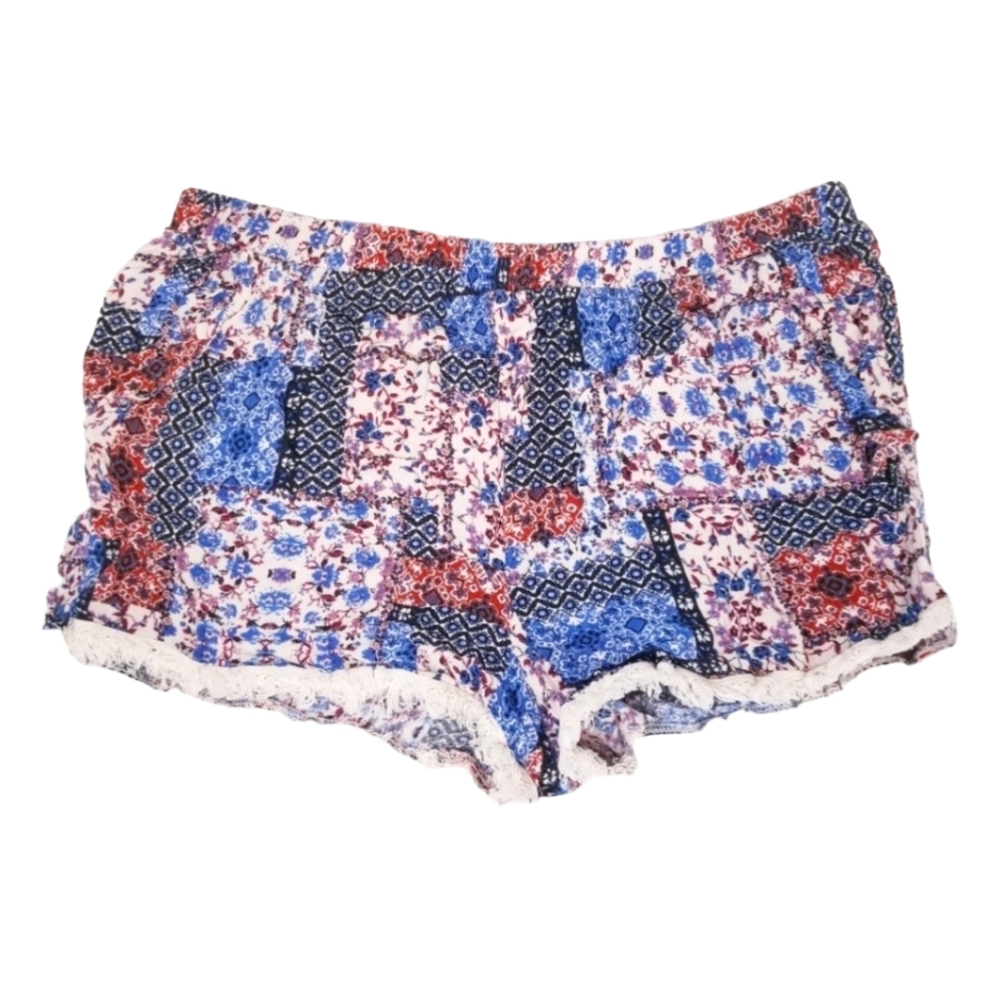 ✨️ Joe Benbasset Women Large Blue Red Quilt Print Soft Flowy Shorts